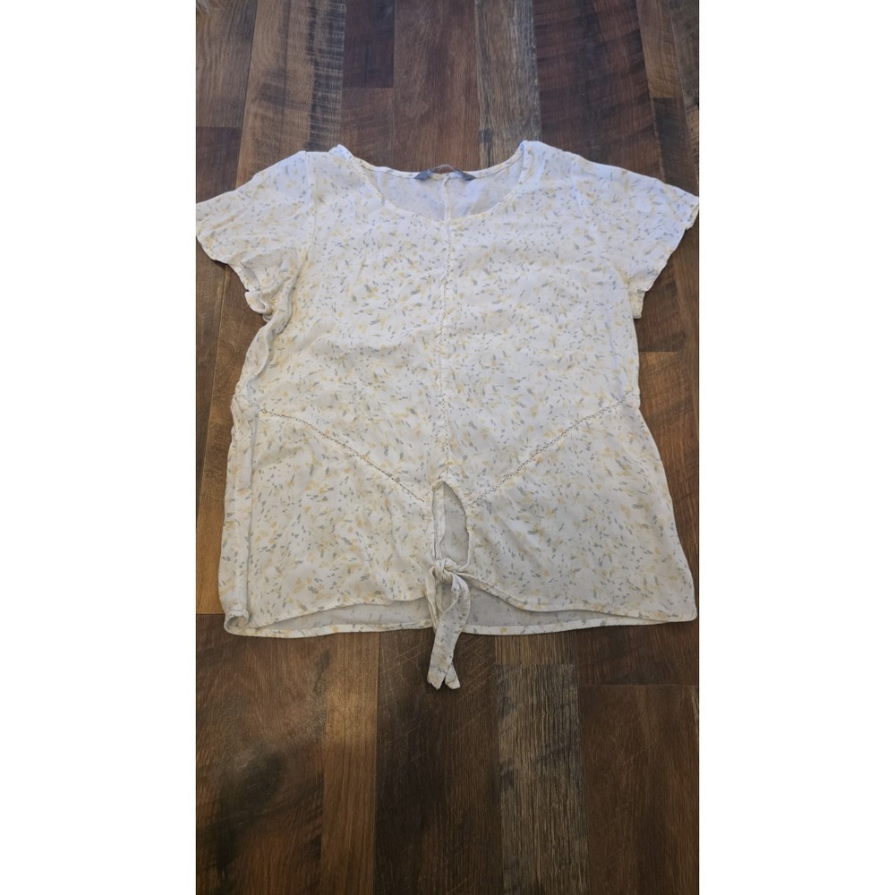 Katies Shirt Sz 10 White Yellow Floral Top Viscose Dainty Feminine Cottagecore